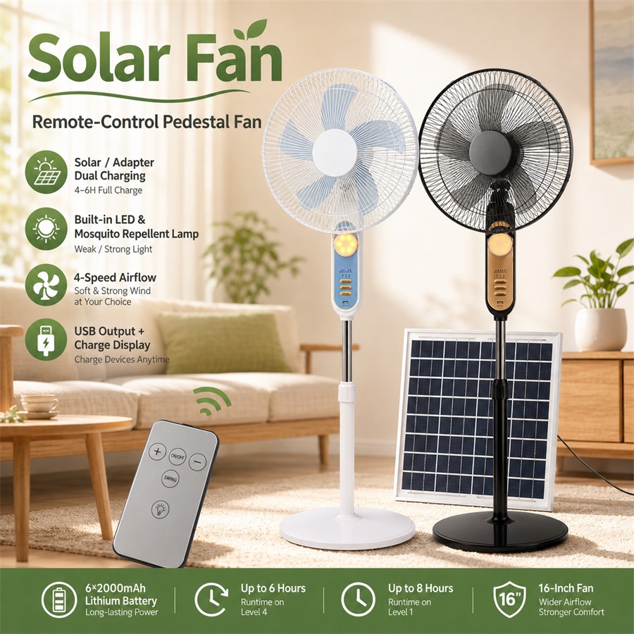 CS-V238F Remote Mosquito Repellent Solar Pedestal Fan