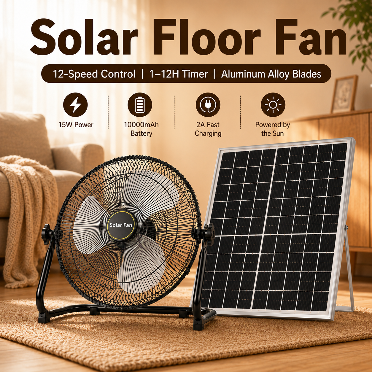 CS-118F Aluminum Alloy Blade Solar Floor Fan