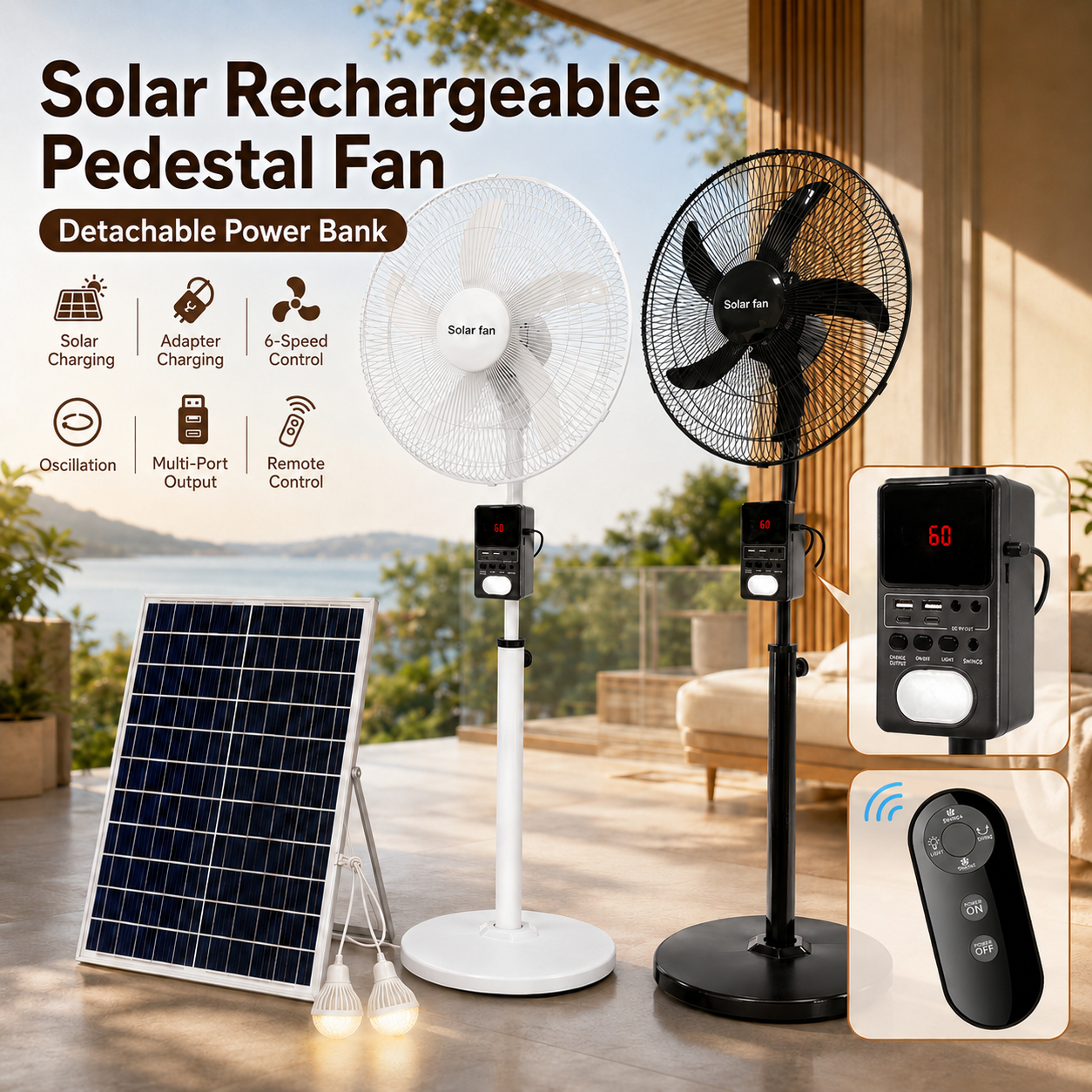 CS-V88 Solar Rechargeable Pedestal Fan